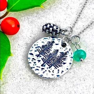 Pine Tree Necklace, silver hand stamped, new with charms, GREAT CHRISTMAS GIFT!